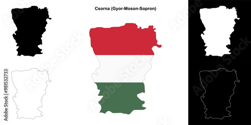Csorna district outline map set