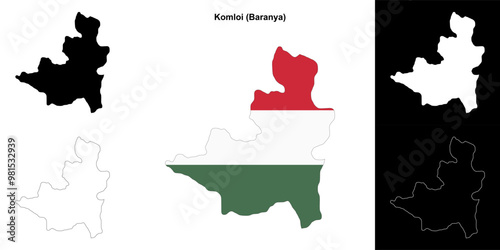 Komloi district outline map set