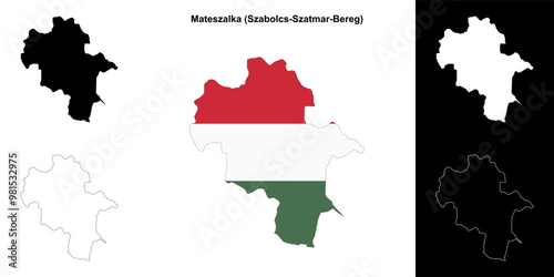 Mateszalka district outline map set photo