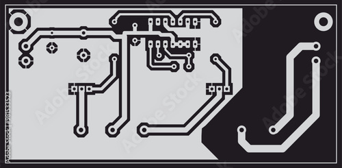 Tracing the conductors of printed circuit board
of electronic device. Vector engineering 
drawing of pcb. Electric background.
Computer technic cad design. Electronic pattern.