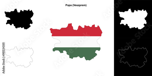 Papa district outline map set