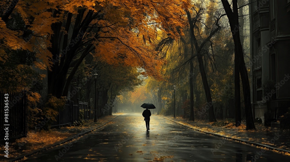 Man walking in autumn rain. Man walking in autumn rain.