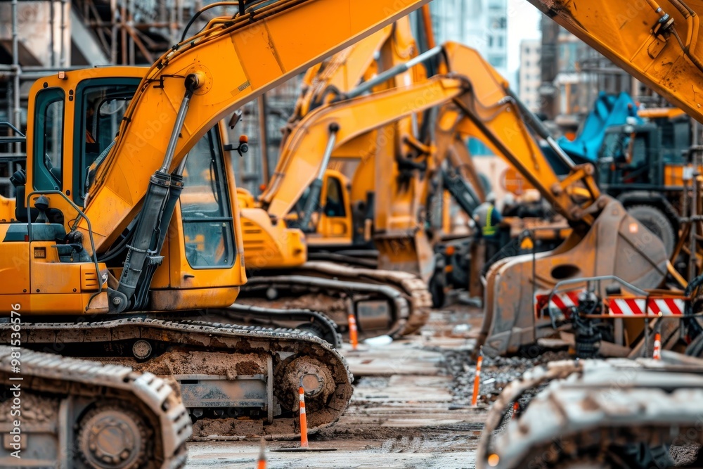 A man in a suit closely inspects data on a computer screen, The evolution of construction machinery and tools A man in a suit closely inspects data on a computer screen, The evolution of construction machinery and tools