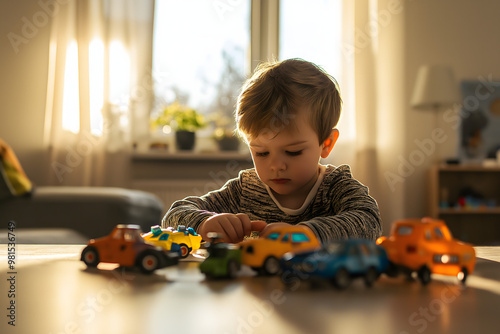 Playing kid and toys in the house