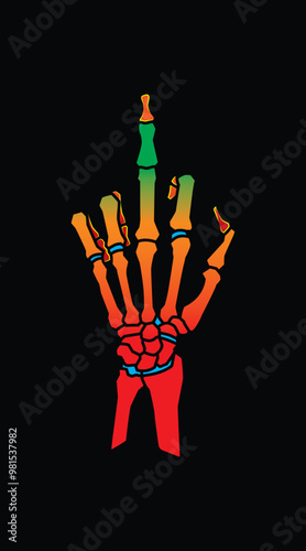 Skeleton of a hand with the middle finger raised. Original vector illustration in vintage style. T-shirt design.
