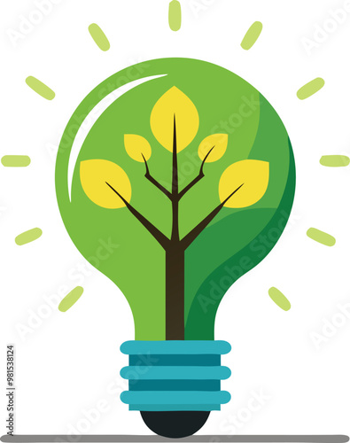 Vector illustration of a light bulb with a growing tree inside, symbolizing ecofriendly energy, innovation, and sustainable growth.