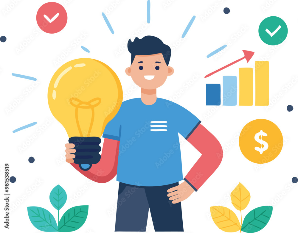 Businessman holding a light bulb and dollar icons, symbolizing innovative ideas, financial growth, and successful business strategies. Businessman holding a light bulb and dollar icons, symbolizing innovative ideas, financial growth, and successful business strategies.