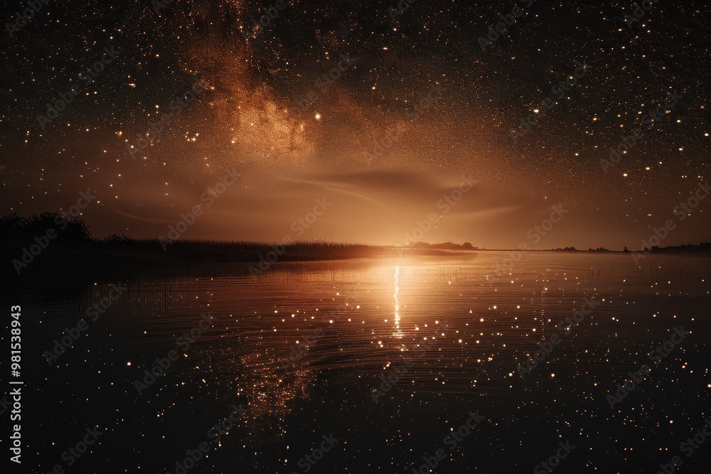 The night skys reflection on the calm surface of a lake, The glow of a distant star reflecting off of a serene lake The night skys reflection on the calm surface of a lake, The glow of a distant star reflecting off of a serene lake