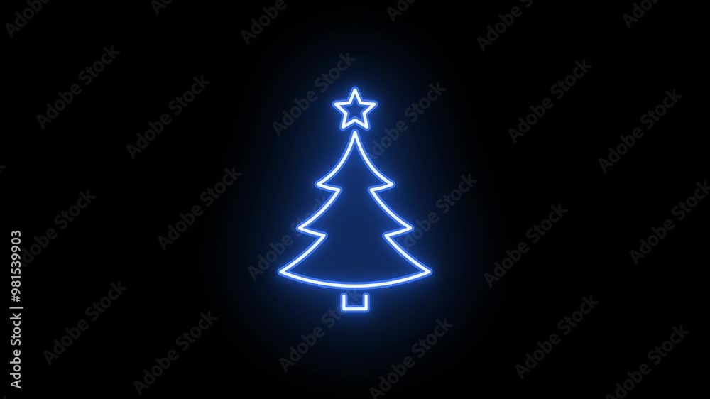 Neon Christmas tree animation, flickering emergence and fading. Glowing neon Christmas tree icon with star, looped animation. New Year tree, christmas decoration, xmas spruce. Violet, blue, azure Neon Christmas tree animation, flickering emergence and fading. Glowing neon Christmas tree icon with star, looped animation. New Year tree, christmas decoration, xmas spruce. Violet, blue, azure