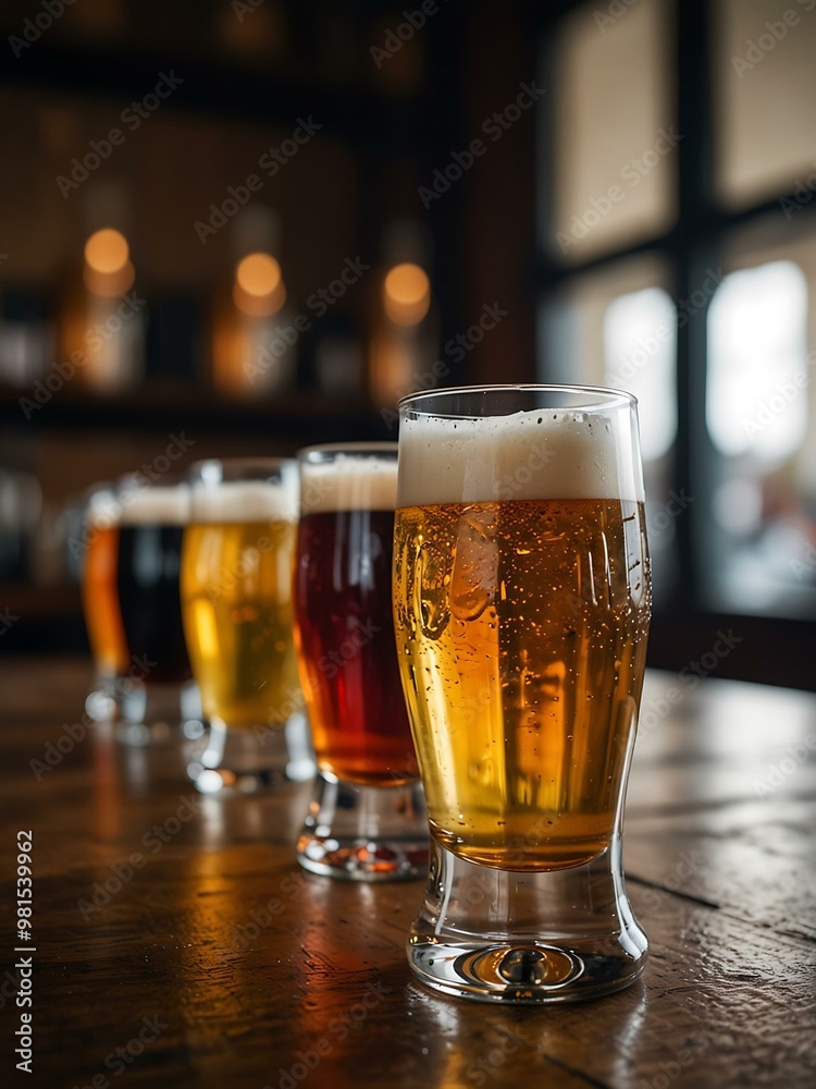 Row of beer glasses. Row of beer glasses.