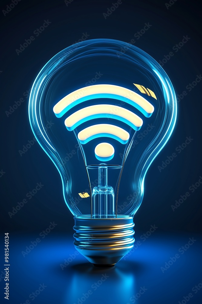 Illuminated lightbulb with glowing Wi-Fi symbol inside Illuminated lightbulb with glowing Wi-Fi symbol inside