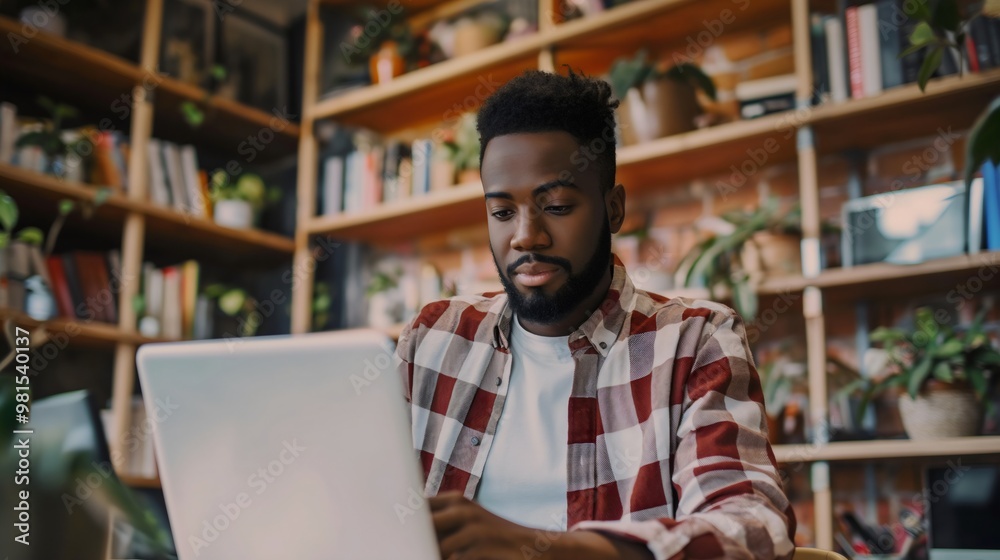 African American black young businessman entrepreneur or freelance professional or manager sitting at the office typing or browsing on a laptop Online internet job Smart employee Work at home African American black young businessman entrepreneur or freelance professional or manager sitting at the office typing or browsing on a laptop Online internet job Smart employee Work at home