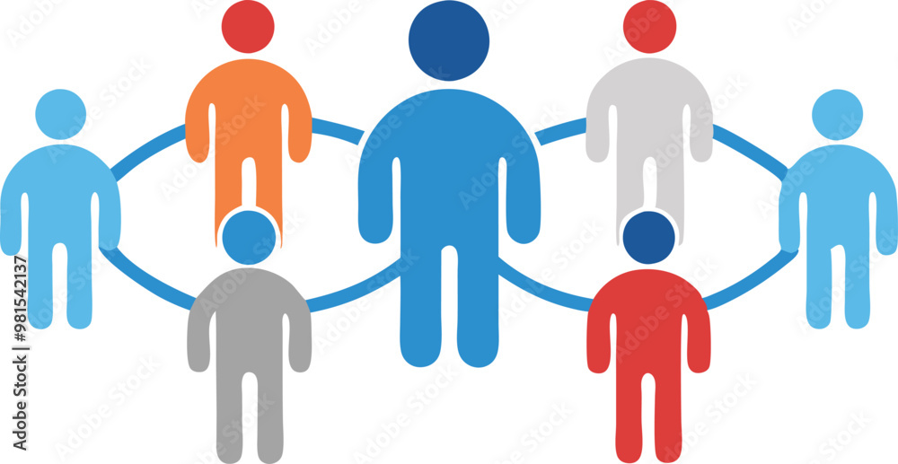 Illustration of various people icons connected in a network, symbolizing teamwork, collaboration, and community. Illustration of various people icons connected in a network, symbolizing teamwork, collaboration, and community.