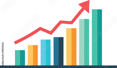 Obraz na płótnie Illustration of a bar chart with an upward arrow, representing business growth, success, and financial increase. w salonie