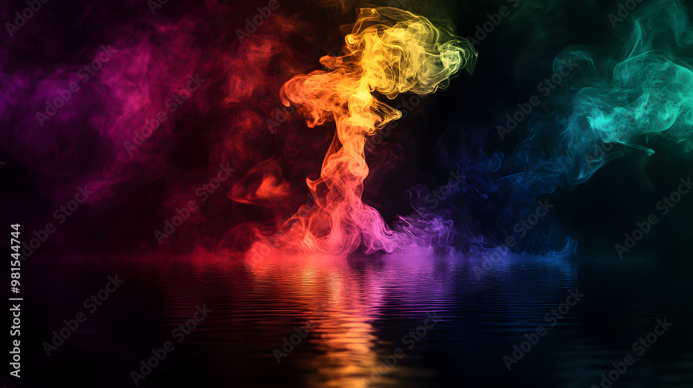 Fototapeta premium Vibrant Multicolored Smoke Flows on a Black Background