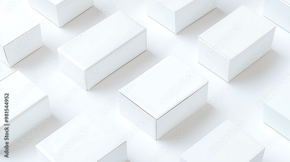Rows of white boxes aligned neatly in soft lighting, minimalist design Rows of white boxes aligned neatly in soft lighting, minimalist design
