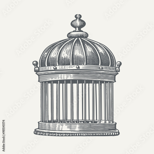 Bird Cage. Vintage woodcut engraving style vector illustration.