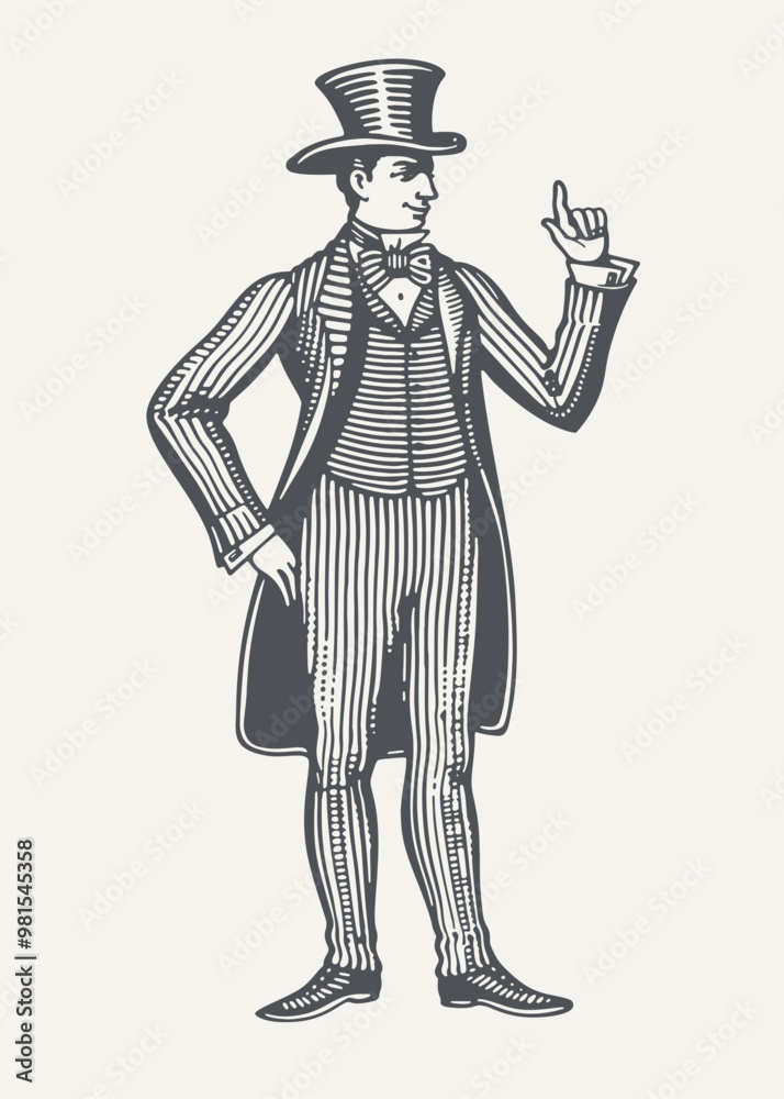 Obraz premium Man Wearing a Tuxedo. Vintage woodcut engraving style vector illustration.