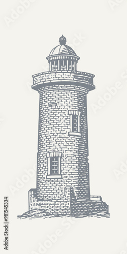 Lighthouse. Vintage woodcut engraving style vector illustration.