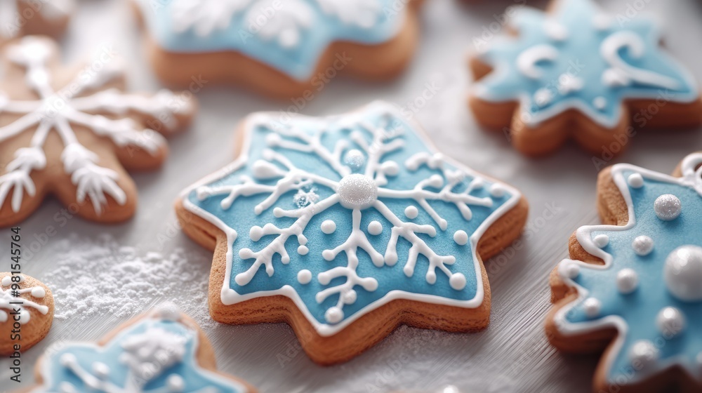 Iced decorated cookies, christmas bakery in blue and white, delicious gingerbread traditional, seasonal cookie on xmas background. Card. Iced decorated cookies, christmas bakery in blue and white, delicious gingerbread traditional, seasonal cookie on xmas background. Card.
