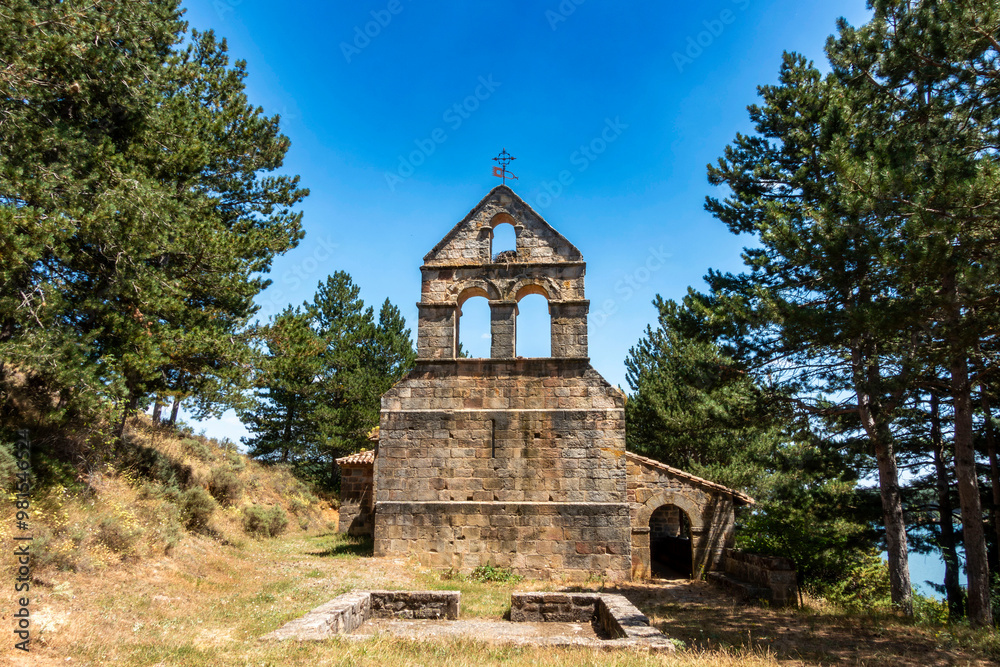 Naklejka premium 12th century church of San Andres in the abandoned village of Frontada. Palencia, Castile and Leon, Spain.