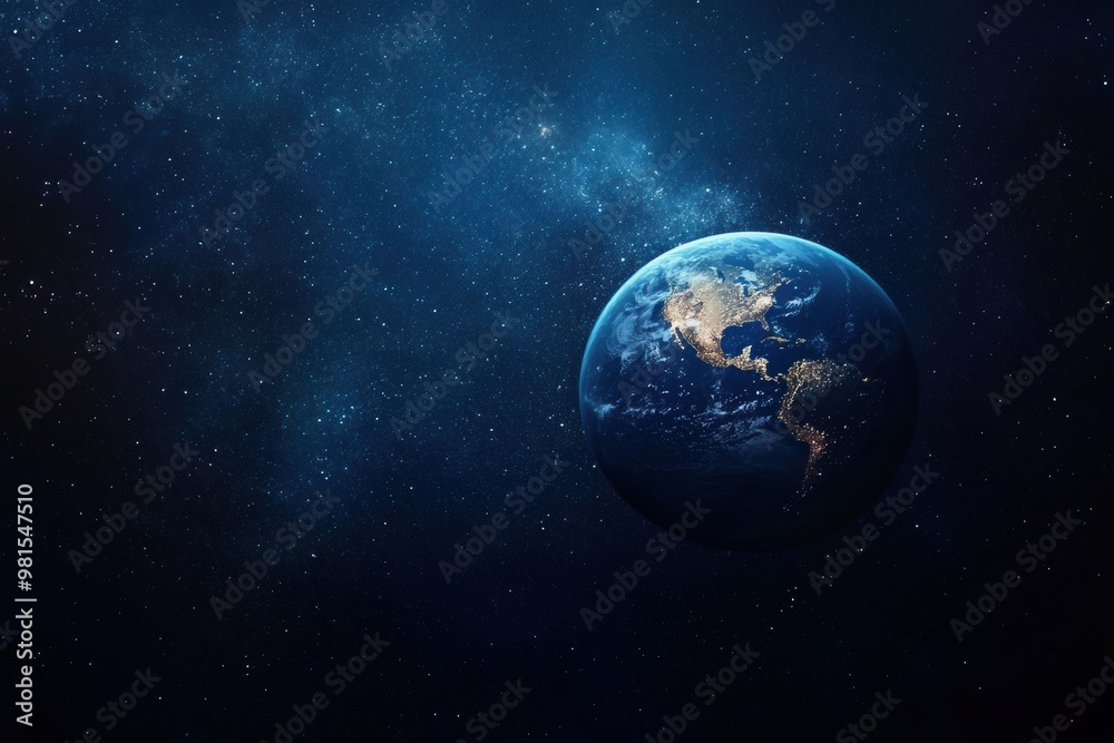Nocturnal globe set against the mysterious universe: humanity. Visualization highlights Nocturnal globe set against the mysterious universe: humanity. Visualization highlights