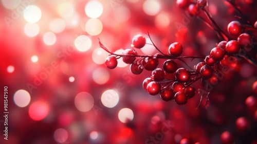 Rote Beeren mit Lichter Bokeh zur Weihnachtszeit Nahaufnahme am Ast kunstvoll im schÃ¶nen Licht als Banner im Querformat, ai generativ photo