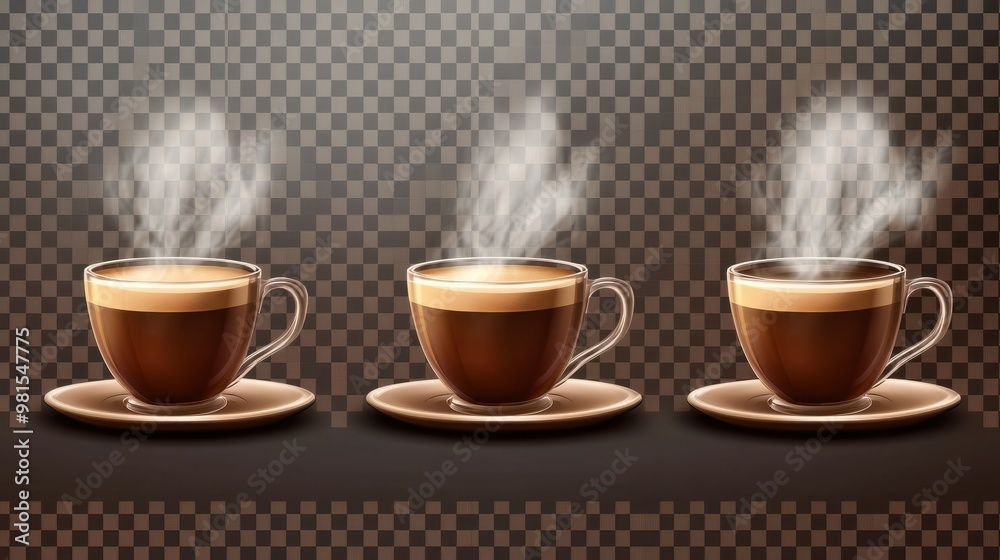 Set with cups of hot aromatic espresso coffee on transparent background. Banner design transparent background Set with cups of hot aromatic espresso coffee on transparent background. Banner design transparent background