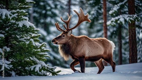 Wallpaper Mural Elk Walking Through a Snowy Forest With Pine Trees During Winter Torontodigital.ca