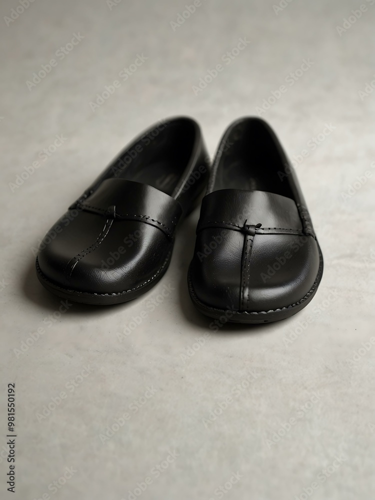 Simple black leather slippers on a white background. Simple black leather slippers on a white background.
