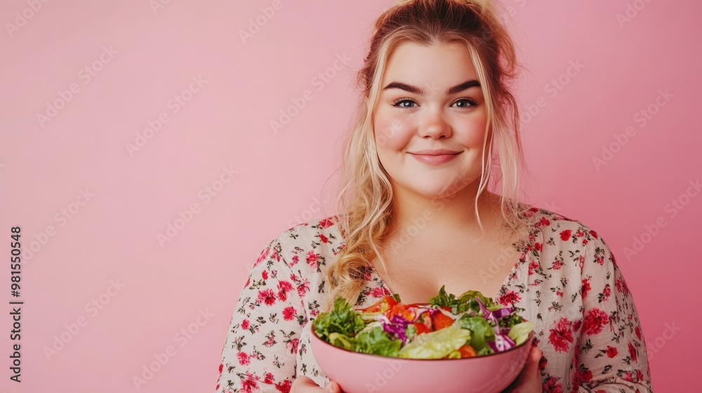 Woman Embracing Healthy Eating with Salad Bowl