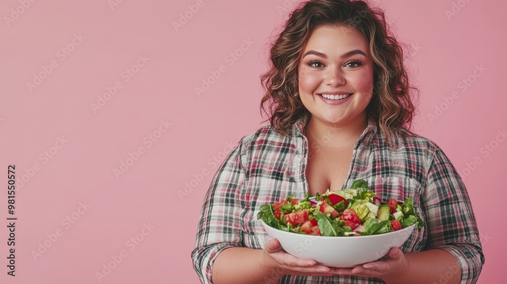 Portrait of a Happy Woman Promoting Healthy Eating Portrait of a Happy Woman Promoting Healthy Eating