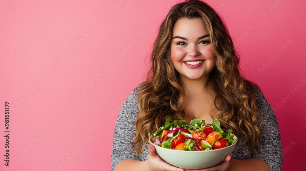 Portrait of a Happy Woman Promoting Healthy Eating Portrait of a Happy Woman Promoting Healthy Eating