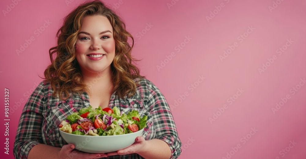 Cheerful Woman Holding a Fresh Salad Bowl Cheerful Woman Holding a Fresh Salad Bowl