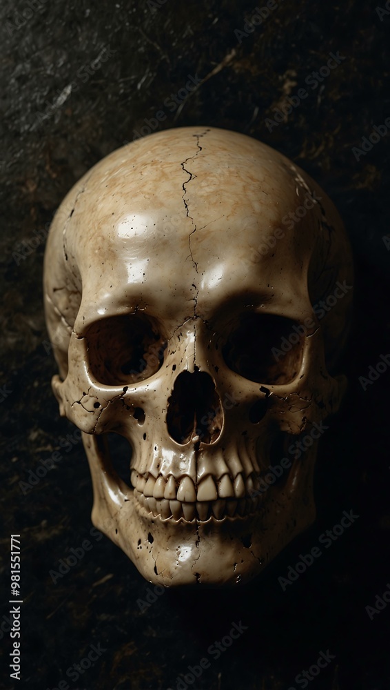 Skull on a dark surface, evoking themes of mortality and mystery. Skull on a dark surface, evoking themes of mortality and mystery.
