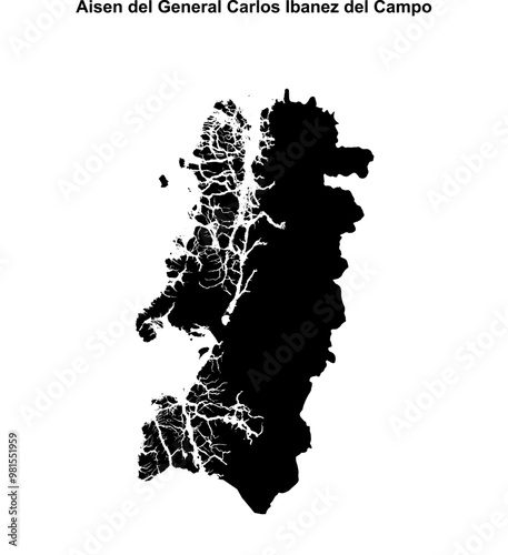 Aisen del General Carlos Ibanez del Campo region blank outline map