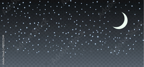 Shining night starry sky dark space background with stars. Vector isolated on transparent