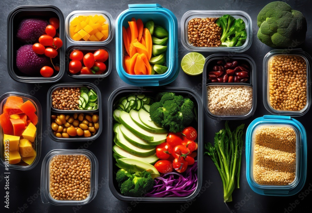 colorful meal prep containers neatly arranged bright dynamic background showcasing variety freshness, vibrant, arrangement, food, healthy, organization colorful meal prep containers neatly arranged bright dynamic background showcasing variety freshness, vibrant, arrangement, food, healthy, organization