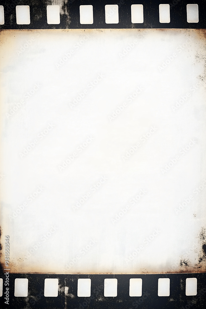 Film strip with a black grunge border, blank in the middle for text or design, with a grainy and aged, vintage look. Film strip with a black grunge border, blank in the middle for text or design, with a grainy and aged, vintage look.