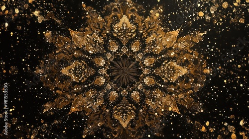 Glittering gold patterns twinkle against a rich black backdrop, evoking a magical celebration photo