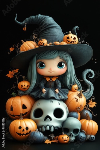 Whimsical Halloween Witches and Pumpkins - Festive, Spooky, and Playful Halloween Art