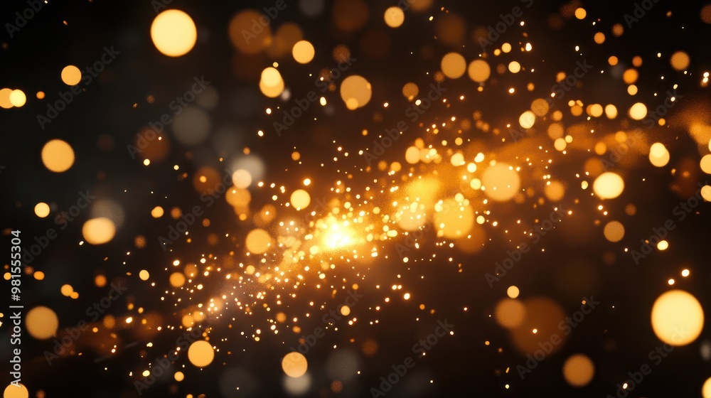 Silvester Party New Year, 2025 New Year's eve party festival background banner panorama long greeting card - Golden firework, sparklers, pyrotechnics, bokeh lights on dark black night sky