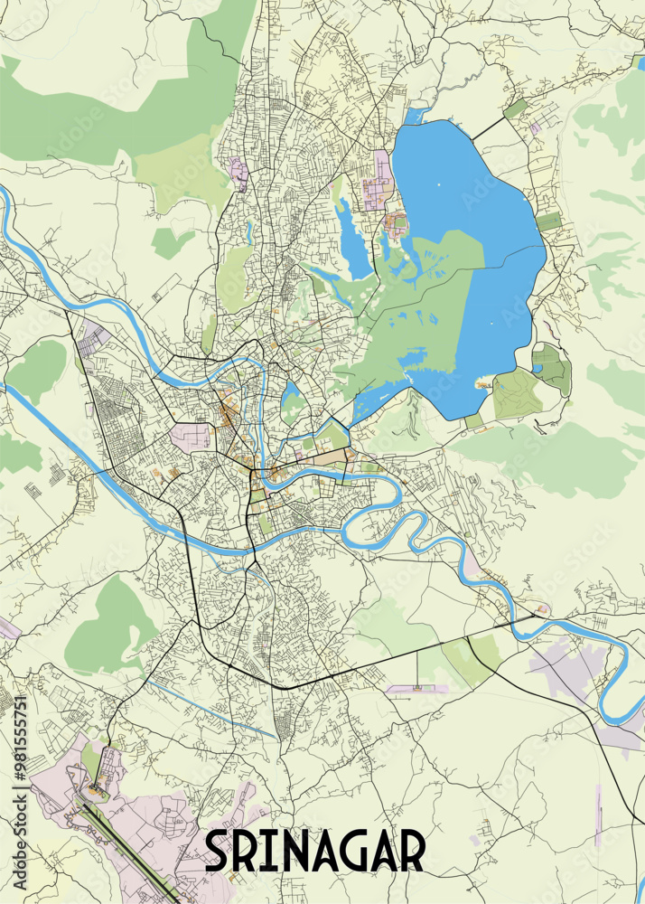 Obraz premium Srinagar, India artistic map poster