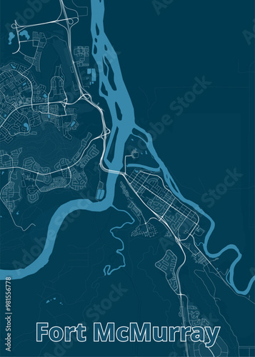 Fort McMurray Alberta Canadaartistic blueprint map poster photo