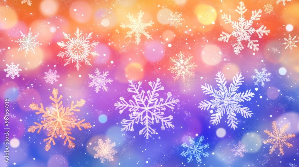 A Kaleidoscope of Snowflakes on a Gradient Background, Bokeh, Blur, Winter, Snow A Kaleidoscope of Snowflakes on a Gradient Background, Bokeh, Blur, Winter, Snow
