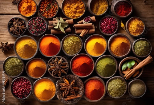 vibrant display colorful indian spices assorted lively containers rich textures hues, aroma, seasoning, herb, flavor, turmeric, cumin, coriander