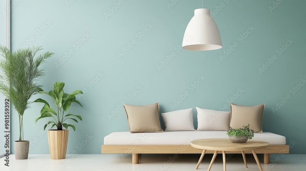 Minimalist Living Room with Couch, Plants and Pendant Light, Interior Design, Home Decor, Modern Living, couch, pendant Minimalist Living Room with Couch, Plants and Pendant Light, Interior Design, Home Decor, Modern Living, couch, pendant
