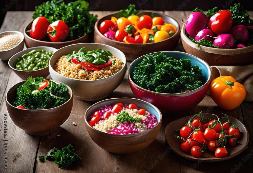 colorful bowls filled variety plant based dishes featuring fresh sauces healthy lifestyle, meal, vegetable, grain, vibrant, cuisine, food, salad, nutrition colorful bowls filled variety plant based dishes featuring fresh sauces healthy lifestyle, meal, vegetable, grain, vibrant, cuisine, food, salad, nutrition
