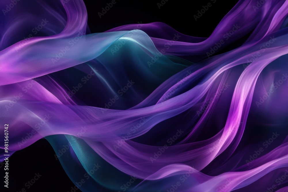 Shifting patterns of violet and green waves on a dark background Shifting patterns of violet and green waves on a dark background