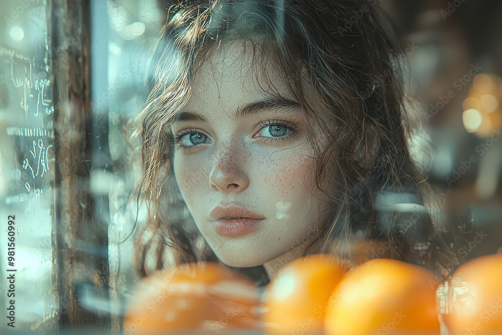 Φωτογραφία A vibrant, cheerful scene where a person is surrounded by happy friends, but their reflection in a nearby window shows a somber, isolated figure